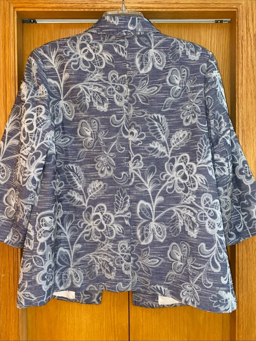 Coldwater Creek Tapestry Jacquard Blazer Jacket Size 16 Blue Floral Artsy Boho